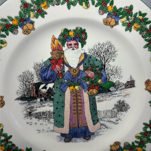 Spode Santas Around The World Plate 7.75”Christmas Tree Green Trim England VTG - Picture 5 of 8